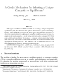 Cover page: A Credit Mechanism for Selecting a Unique Competitive Equilibrium