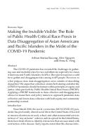 Cover page: Making the Invisible Visible: The Role of Public Health Critical Race Praxis in Data Disaggregation of Asian Americans and Pacific Islanders in the Midst of the COVID-19 Pandemic