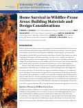 Cover page of Home Survival in Wildfire-Prone Areas: Building Materials and Design Considerations