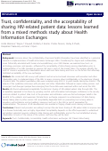 Cover page: Trust, confidentiality, and the acceptability of
sharing HIV-related patient data: lessons learned
from a mixed methods study about Health
Information Exchanges