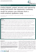 Cover page: Feeling labeled, judged, lectured, and rejected by family and friends over depression: Cautionary results for primary care clinicians from a multi-centered, qualitative study