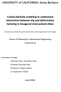 Cover page: Crystal plasticity modeling to understand interactions between slip and deformation twinning in hexagonal close packed alloys