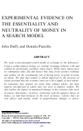 Cover page: Experimental Evidence on the Essentiality and Neutrality of Money in a Search Model