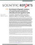 Cover page: Enrichment of genetic markers of recent human evolution in educational and cognitive traits