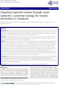 Cover page: Targeting imported malaria through social networks: a potential strategy for malaria elimination in Swaziland