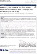 Cover page: Evaluating predictive factors for toxicities experienced by head &amp; neck cancer patients undergoing radiotherapy