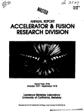 Cover page: ANNUAL REPORT, ACCELERATOR and FUSION RESEARCH DIVISION. FISCAL YEAR 1978