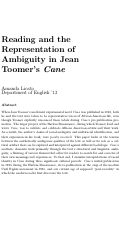 Cover page: Reading and the Representation of Ambiguity in Jean Toomer’s Cane