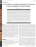 Cover page: A Critical Review of Methods and Results in the Search for Genetic Contributors to Alcohol Sensitivity