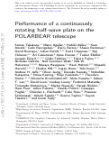 Cover page: Performance of a continuously rotating half-wave plate on the POLARBEAR telescope