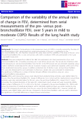Cover page: Comparison of the variability of the annual rates of
change in FEV1 determined from serial
measurements of the pre- versus postbronchodilator
FEV1 over 5 years in mild to
moderate COPD: Results of the lung health study
