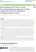 Cover page: Moving beyond Aim Three: a need for a transdisciplinary approach to build capacity for economic evaluations in implementation science.