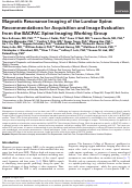 Cover page: Magnetic Resonance Imaging of the Lumbar Spine: Recommendations for Acquisition and Image Evaluation from the BACPAC Spine Imaging Working Group.