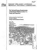 Cover page: The National Energy Requirements of Residential Windows in the U.S.: Today and Tomorrow