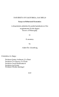 Cover page: Essays in Behavioral Economics