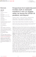 Cover page: Perspectives from leadership and frontline staff on telehealth transitions in the Los Angeles safety net during the COVID-19 pandemic and beyond