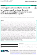 Cover page: Assent, parental consent and reconsent for health research in Africa: thematic analysis of national guidelines and lessons from the SickleInAfrica registry
