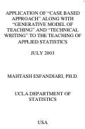 Cover page: Application of "Case Based Approach" Along with "Generative Model of Teaching" and "Technical Writing" to the Teaching of Applied Statistics