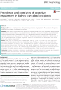 Cover page: Prevalence and correlates of cognitive impairment in kidney transplant recipients.