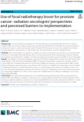 Cover page: Use of focal radiotherapy boost for prostate cancer: radiation oncologists’ perspectives and perceived barriers to implementation