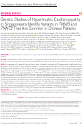 Cover page: Genetic Studies of Hypertrophic Cardiomyopathy in Singaporeans Identify Variants in TNNI3 and TNNT2 that Are Common in Chinese Patients