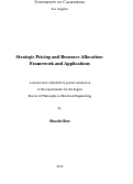 Cover page: Strategic Pricing and Resource Allocation: Framework and Applications