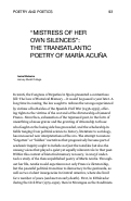 Cover page: "Mistress of her own silences": The transatlantic poetry of María Acuña