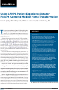 Cover page: Using CAHPS patient experience data for patient-centered medical home transformation.