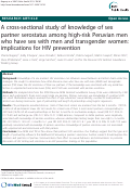 Cover page: A cross-sectional study of knowledge of sex partner serostatus among high-risk Peruvian men who have sex with men and transgender women: implications for HIV prevention.