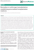 Cover page: Biomarkers in solid organ transplantation: establishing personalized transplantation medicine