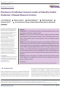 Cover page: Disclosure of individual research results at federally funded Alzheimer's Disease Research Centers