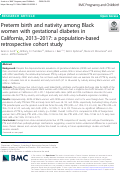 Cover page: Preterm birth and nativity among Black women with gestational diabetes in California, 2013–2017: a population-based retrospective cohort study