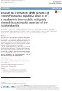 Cover page: Erratum to: Permanent draft genome of Thermithiobacillus tepidarius DSM 3134T, a moderately thermophilic, obligately chemolithoautotrophic member of the Acidithiobacillia