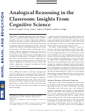 Cover page: Analogical Reasoning in the Classroom: Insights From Cognitive Science