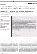 Cover page: A test of the DSM‐5 severity specifier for bulimia nervosa in adolescents: Can we anticipate clinical treatment outcomes?