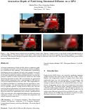 Cover page: Interactive Depth of Field Using Simulated Diffusion on a GPU