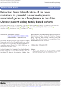 Cover page: Retraction Note: Identification of de novo mutations in prenatal neurodevelopment-associated genes in schizophrenia in two Han Chinese patient-sibling family-based cohorts