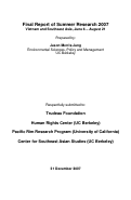 Cover page: Final Report of Summer Research 2007 Vietnam and Southeast Asia, June 6 – August 21