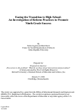 Cover page of Easing the Transition to High School: An Investigation of Reform Practices to Promote Ninth Grade Success