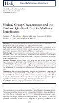 Cover page: Medical Group Characteristics and the Cost and Quality of Care for Medicare Beneficiaries