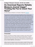Cover page: Do download reports reliably measure journal usage? Trusting the fox to count your hens?