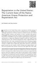 Cover page: Repatriation in the United States: The Current State of the Native American Graves Protection and Repatriation Act