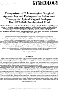 Cover page: Comparison of 2 Transvaginal Surgical Approaches and Perioperative Behavioral Therapy for Apical Vaginal Prolapse