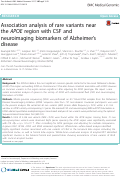 Cover page: Association analysis of rare variants near the APOE region with CSF and neuroimaging biomarkers of Alzheimer’s disease