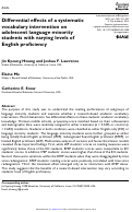 Cover page: Differential effects of a systematic vocabulary intervention on adolescent language minority students with varying levels of English proficiency