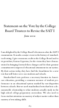 Cover page: Statement on the Vote by the College Board Trustees to Revise the SAT I