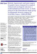 Cover page: Robotic, laparoscopic and open surgery for gastric cancer compared on surgical, clinical and oncological outcomes: a multi-institutional chart review. A study protocol of the International study group on Minimally Invasive surgery for GASTRIc Cancer—IMIGASTRIC