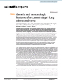 Cover page: Genetic and immunologic features of recurrent stage I lung adenocarcinoma.