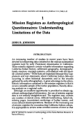 Cover page: Mission Registers as Anthropological Questionnaires: Understanding the Limitations of the Data