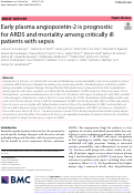 Cover page: Early plasma angiopoietin-2 is prognostic for ARDS and mortality among critically ill patients with sepsis.